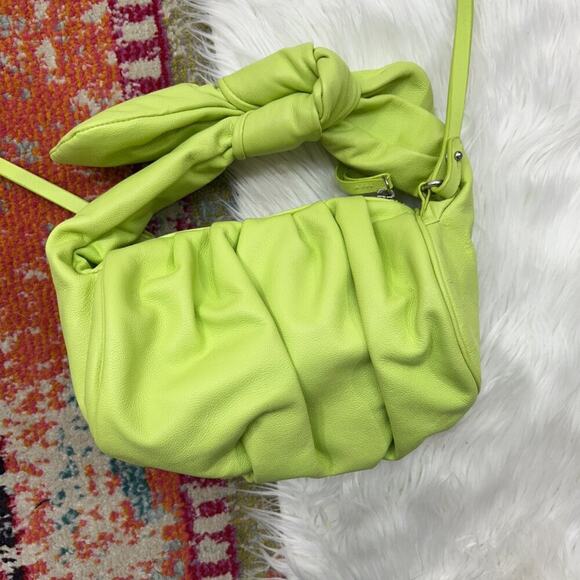SCHUTZ Lime Green Knotted Bow Leather Bag Purse - Picture 2 of 11